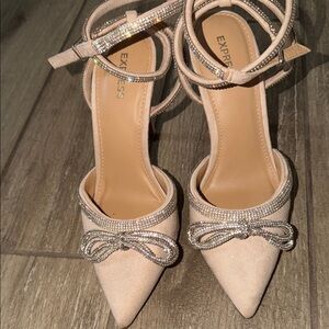 Express Nude Heels with Rhinestone Bow